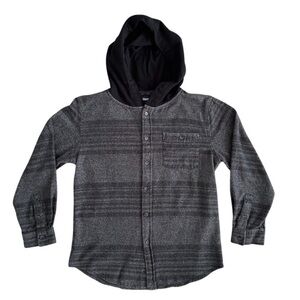 Univibe Henley Shirt Boys Size XL Gray Striped Hooded Button Front Long Sleeve